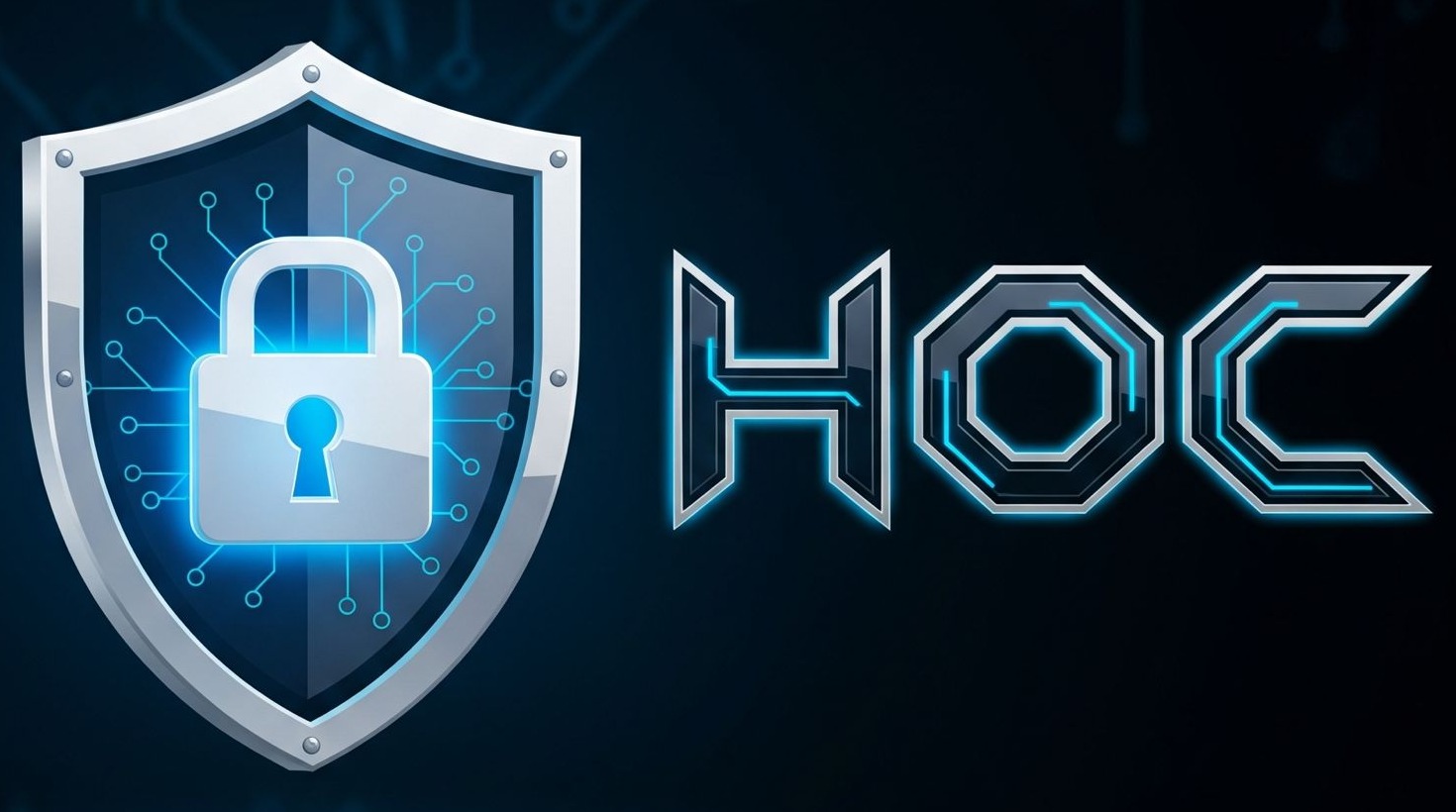 Home of Cyber logo: a shield with a padlock beside the letters HOC